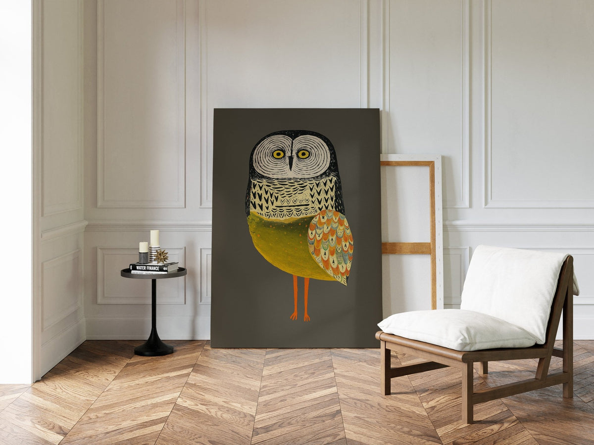 Stylized Owl with Golden Feathers - Quarter Circle AK Boutique