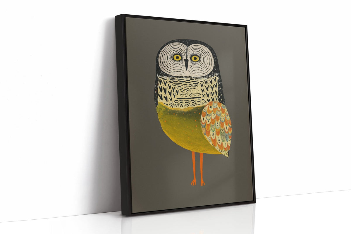 Stylized Owl with Golden Feathers - Quarter Circle AK Boutique