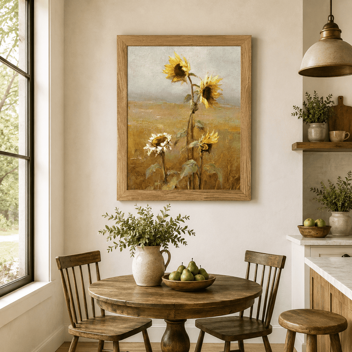 Sunflower Field Wall Art – Oil Painting Style Floral Farmhouse Portrait Decor (SB241) - Quarter Circle AK Boutique