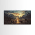 Sunset Cowboys Around Campfire Framed Canvas Print Western Scenic Art Perfect Winter Wall Decor and Rustic Mountain Cabin Art - Quarter Circle AK Boutique