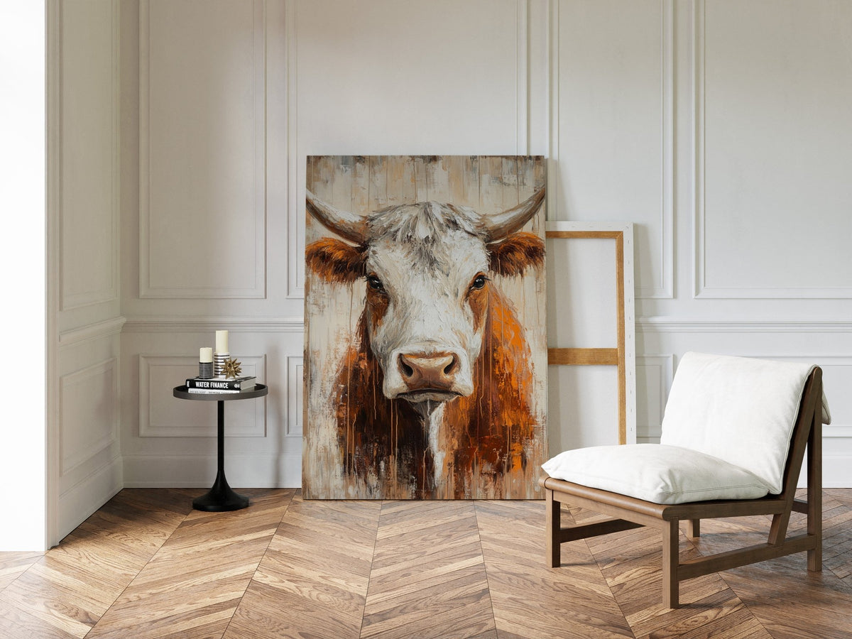 Sunset Longhorn on Weathered Wood - Quarter Circle AK Boutique