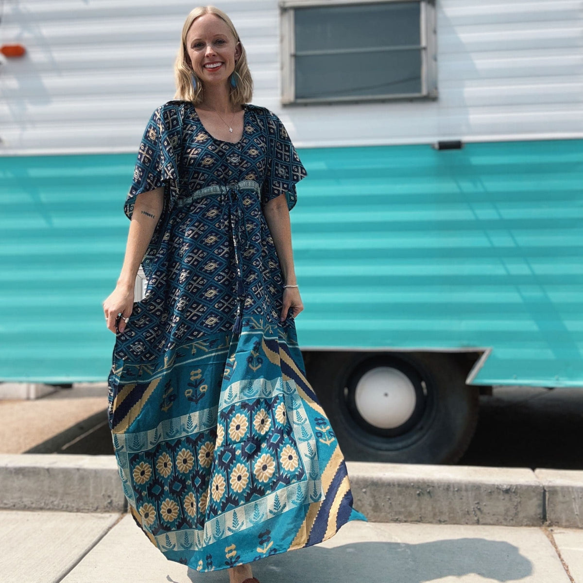 Surplus Sale Aanya Adjustable Long Kaftan Dress - Quarter Circle AK Boutique