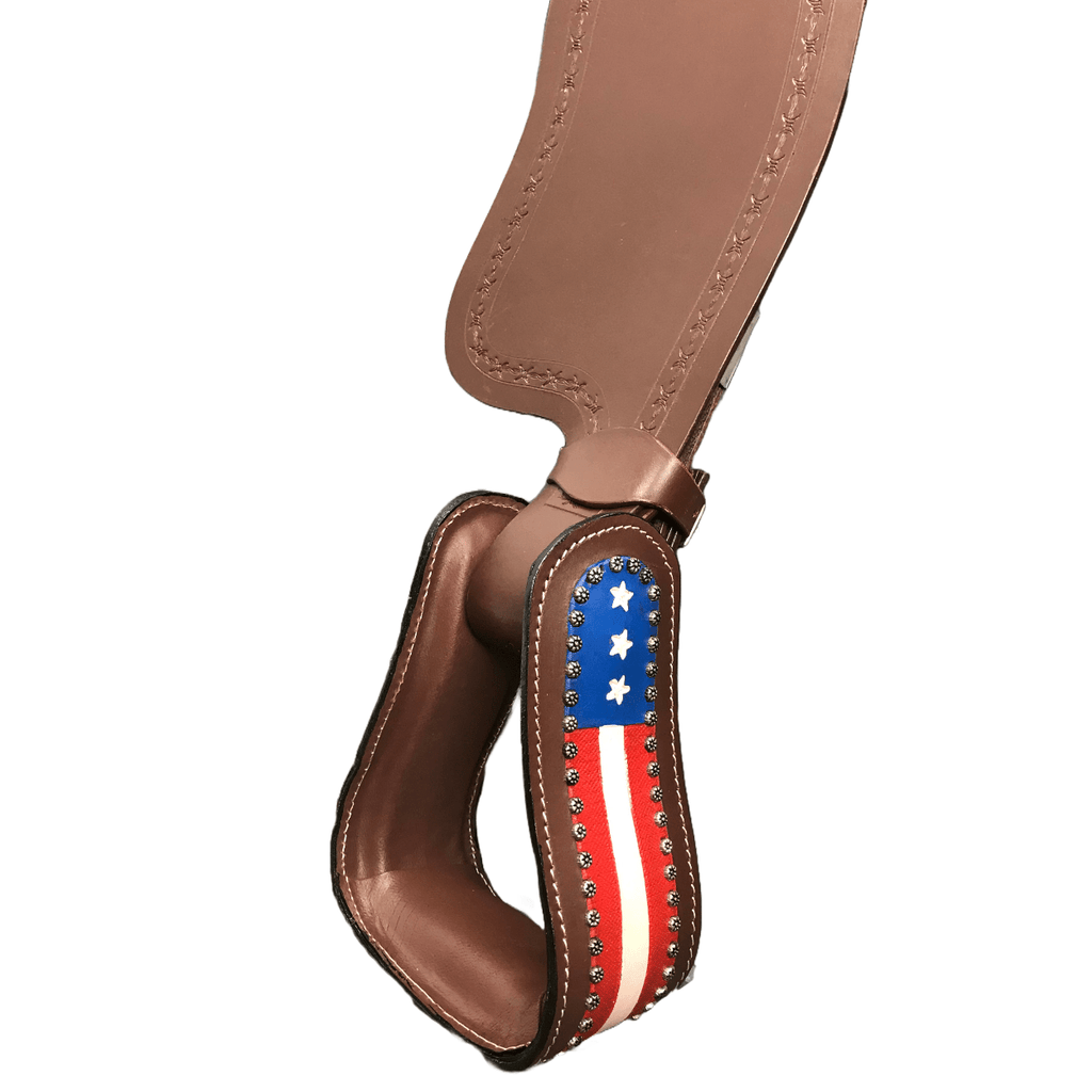 Tahoe Tack Patriotic American Flag Leather Adult Western Stirrups - Quarter Circle AK Boutique