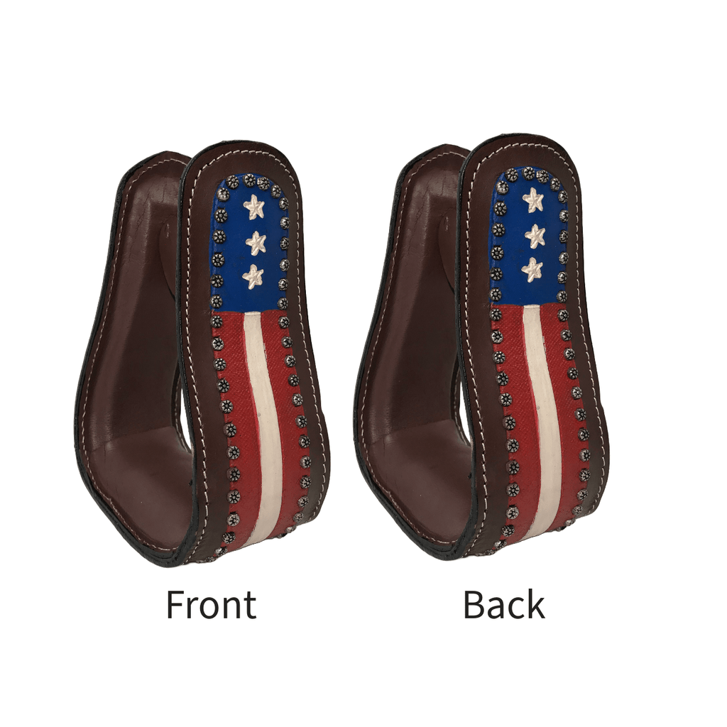 Tahoe Tack Patriotic American Flag Leather Adult Western Stirrups - Quarter Circle AK Boutique