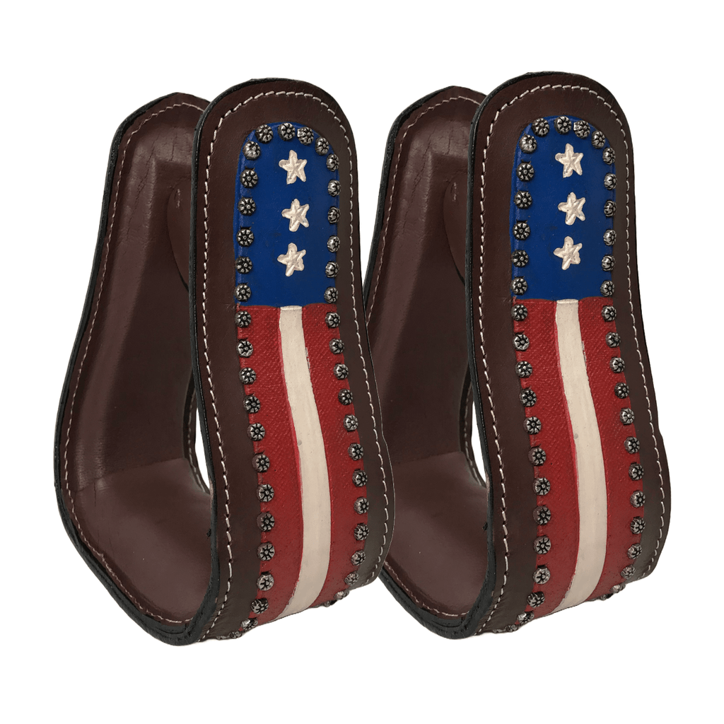 Tahoe Tack Patriotic American Flag Leather Adult Western Stirrups - Quarter Circle AK Boutique