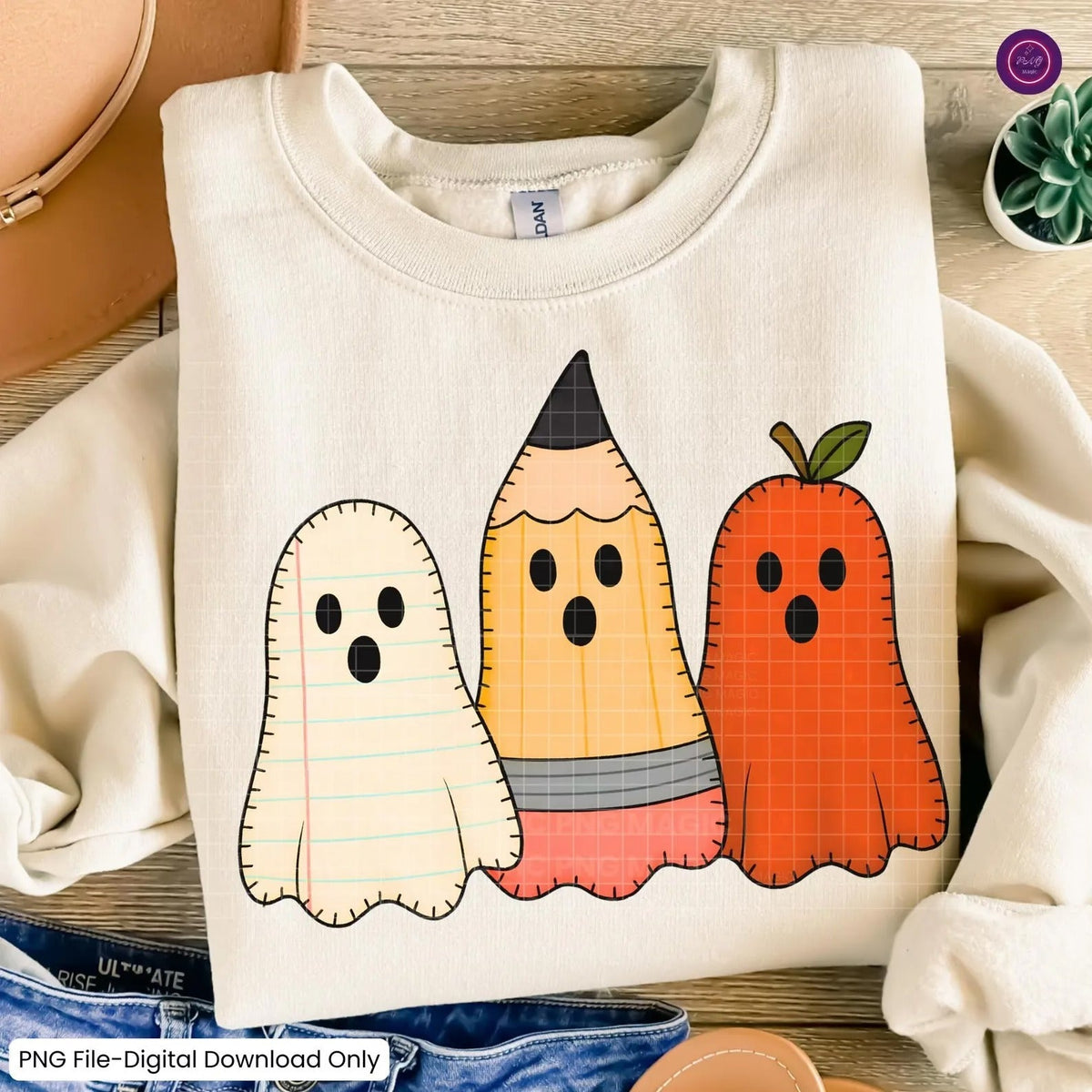 Teacher ghost paper ghost pencil ghost apple tee or sweatshirt - Quarter Circle AK Boutique