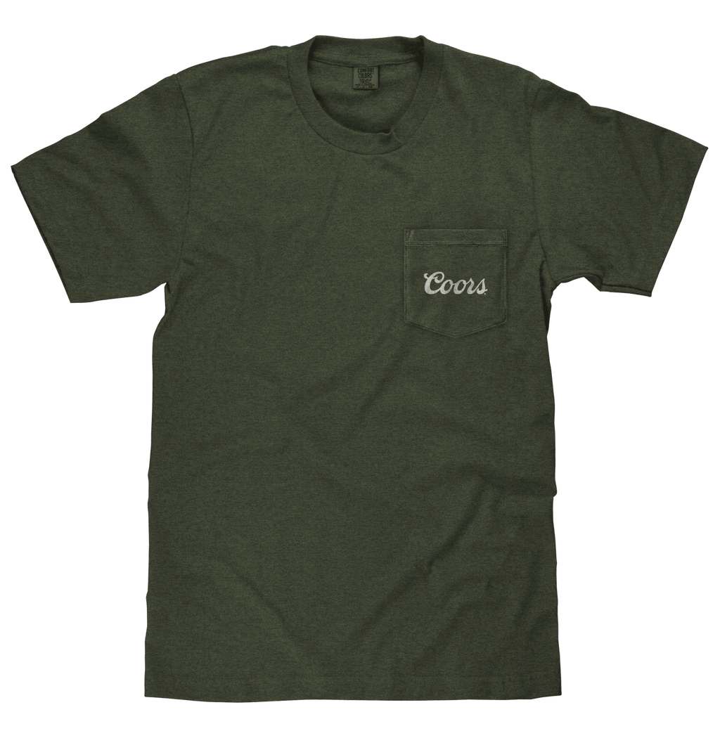 Tee Luv x Comfort Colors Faded Coors Rodeo Cowboy Left Chest Pocket T-Shirt - Moss Green - Quarter Circle AK Boutique