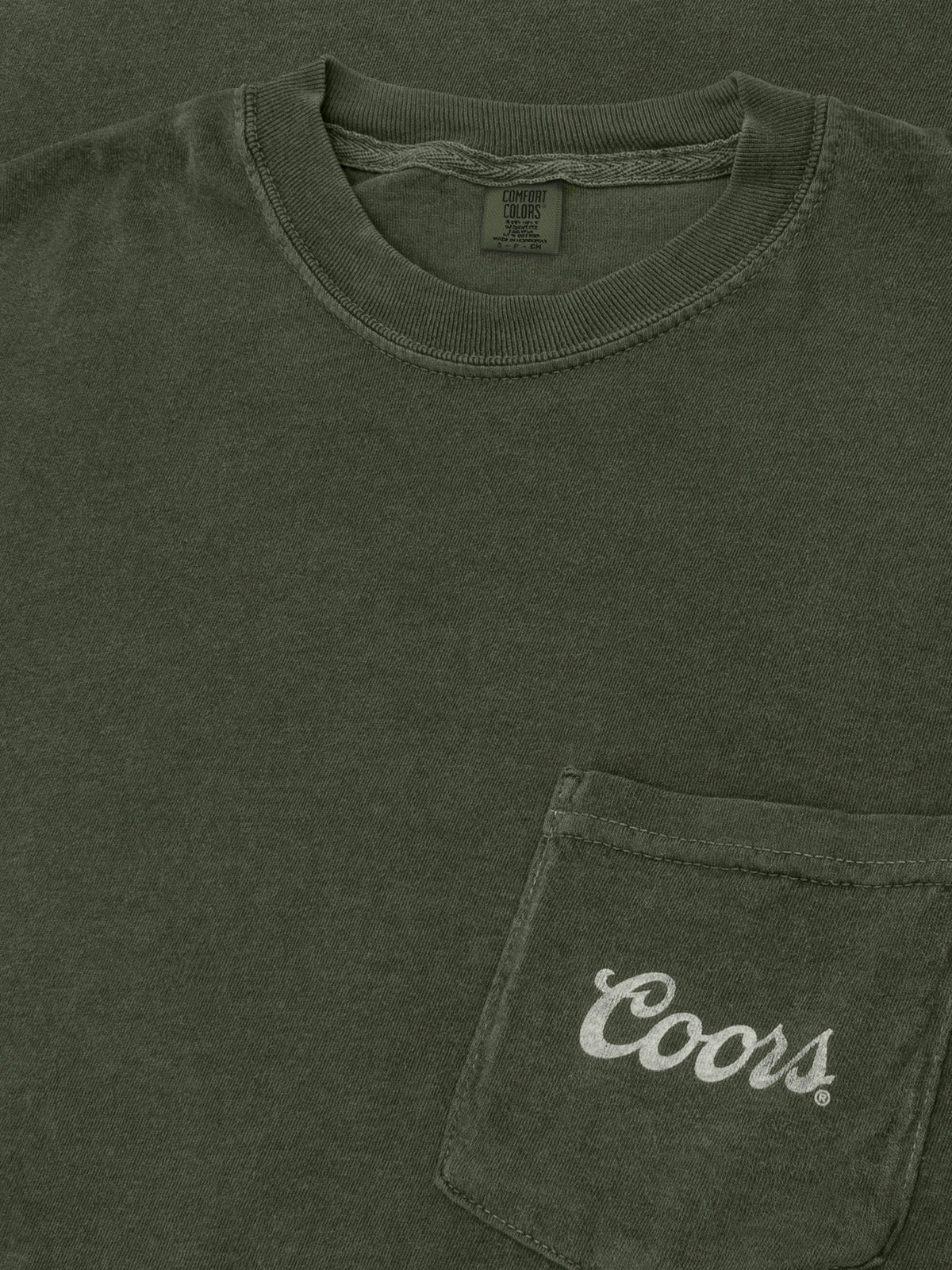 Tee Luv x Comfort Colors Faded Coors Rodeo Cowboy Left Chest Pocket T-Shirt - Moss Green - Quarter Circle AK Boutique