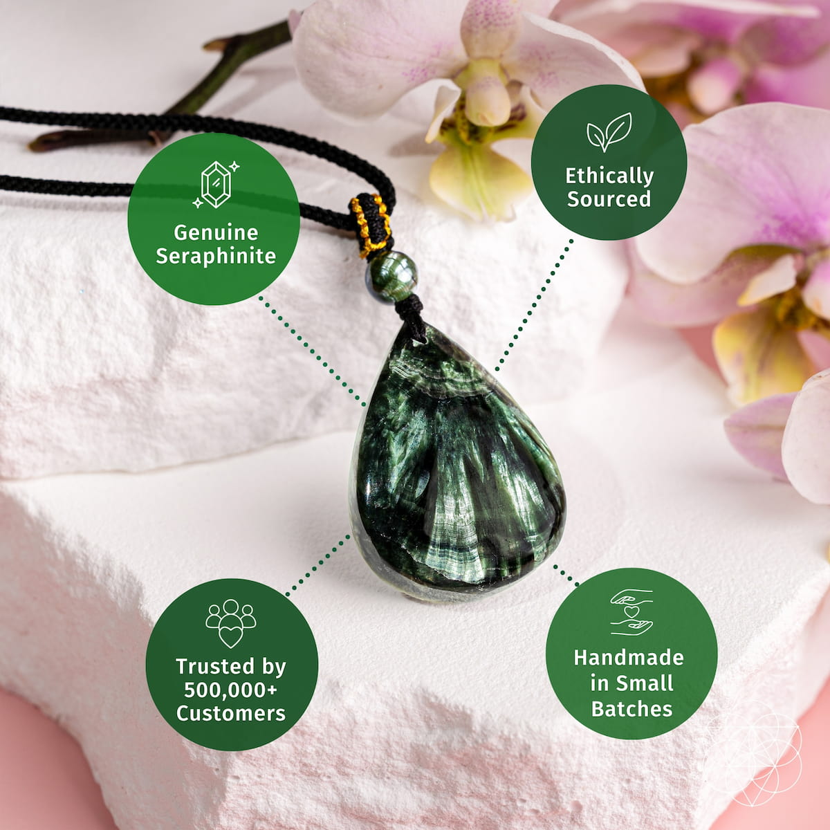 The Angel by My Side – Rare Seraphinite Pendant - Quarter Circle AK Boutique