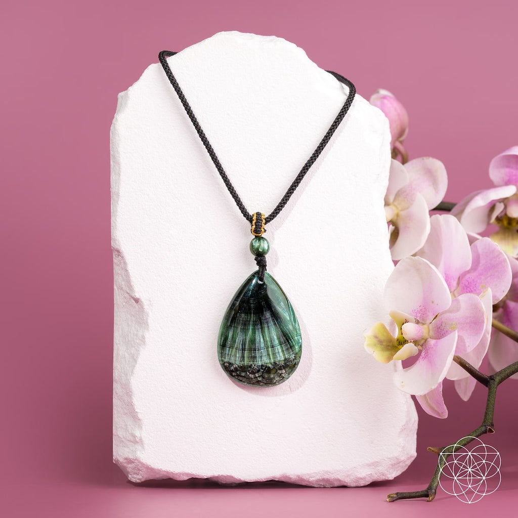 The Angel by My Side – Rare Seraphinite Pendant - Quarter Circle AK Boutique