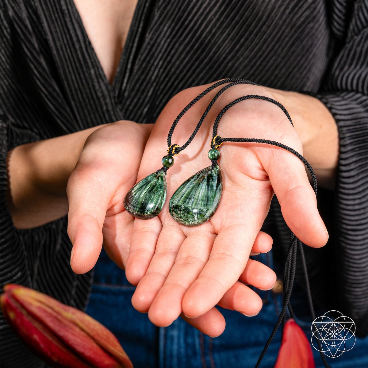 The Angel by My Side – Rare Seraphinite Pendant - Quarter Circle AK Boutique