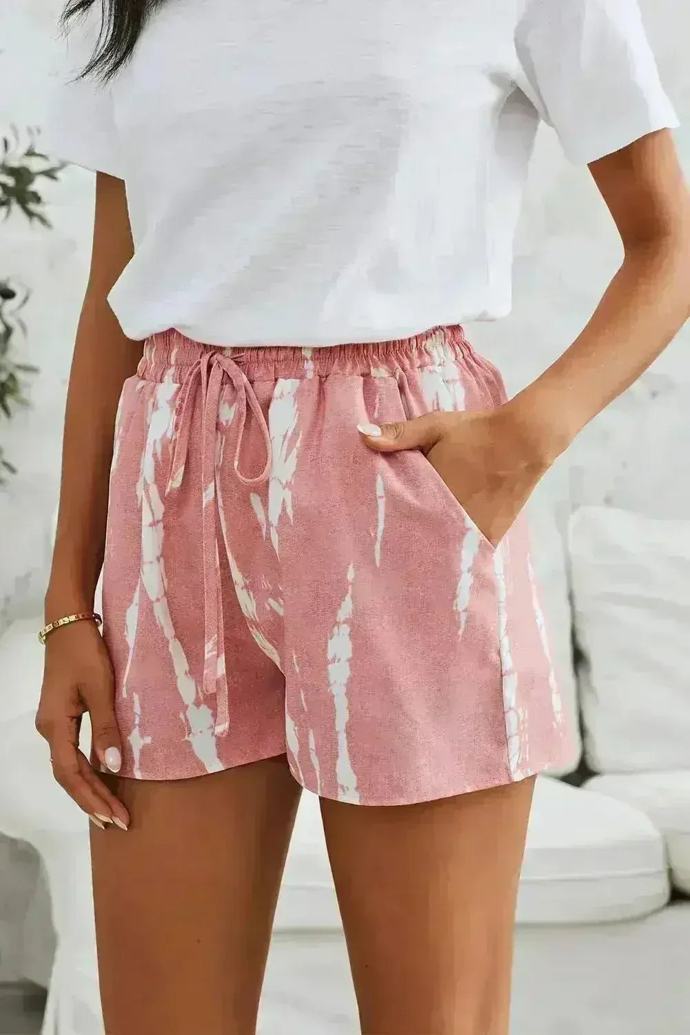 Tie Dye Drawstring Shorts | Boho Chic Summer Shorts | Polyester - Quarter Circle AK Boutique