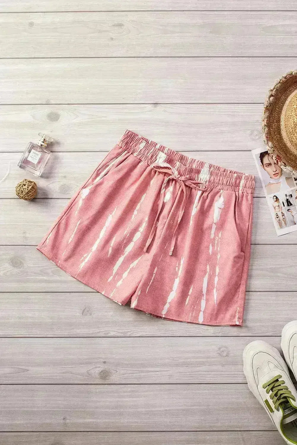 Tie Dye Drawstring Shorts | Boho Chic Summer Shorts | Polyester - Quarter Circle AK Boutique