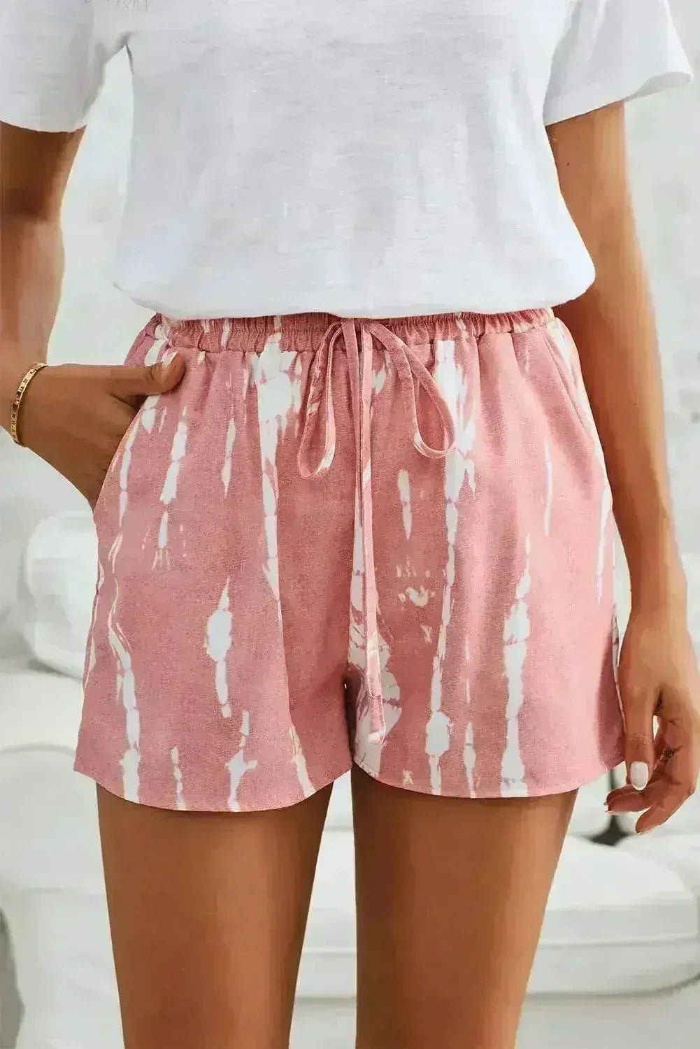 Tie Dye Drawstring Shorts | Boho Chic Summer Shorts | Polyester - Quarter Circle AK Boutique