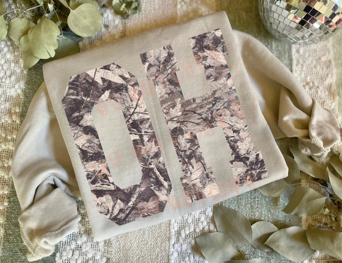 Trendy camo OH tee or sweatshirt - Quarter Circle AK Boutique