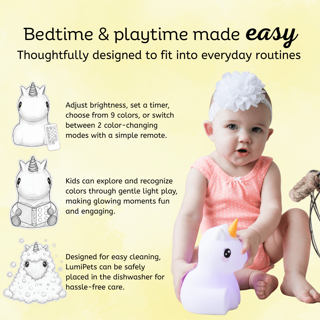 Unicorn Night Light - Soft Silicone Nursery Lamp | LumiPets® - Quarter Circle AK Boutique