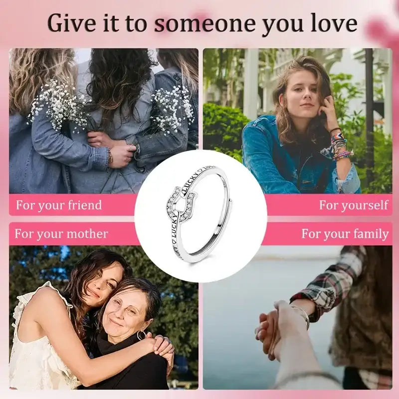 Zircon Lucky in Love Horseshoe Ring, Horse Lover Ring, Sterling Silver