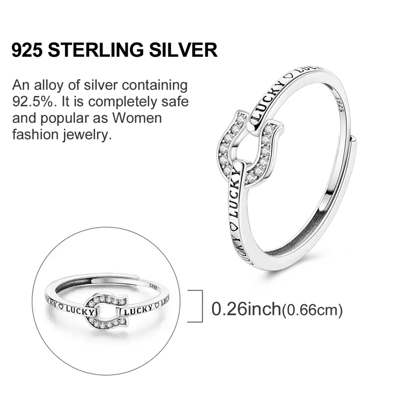 Zircon Lucky in Love Horseshoe Ring, Horse Lover Ring, Sterling Silver