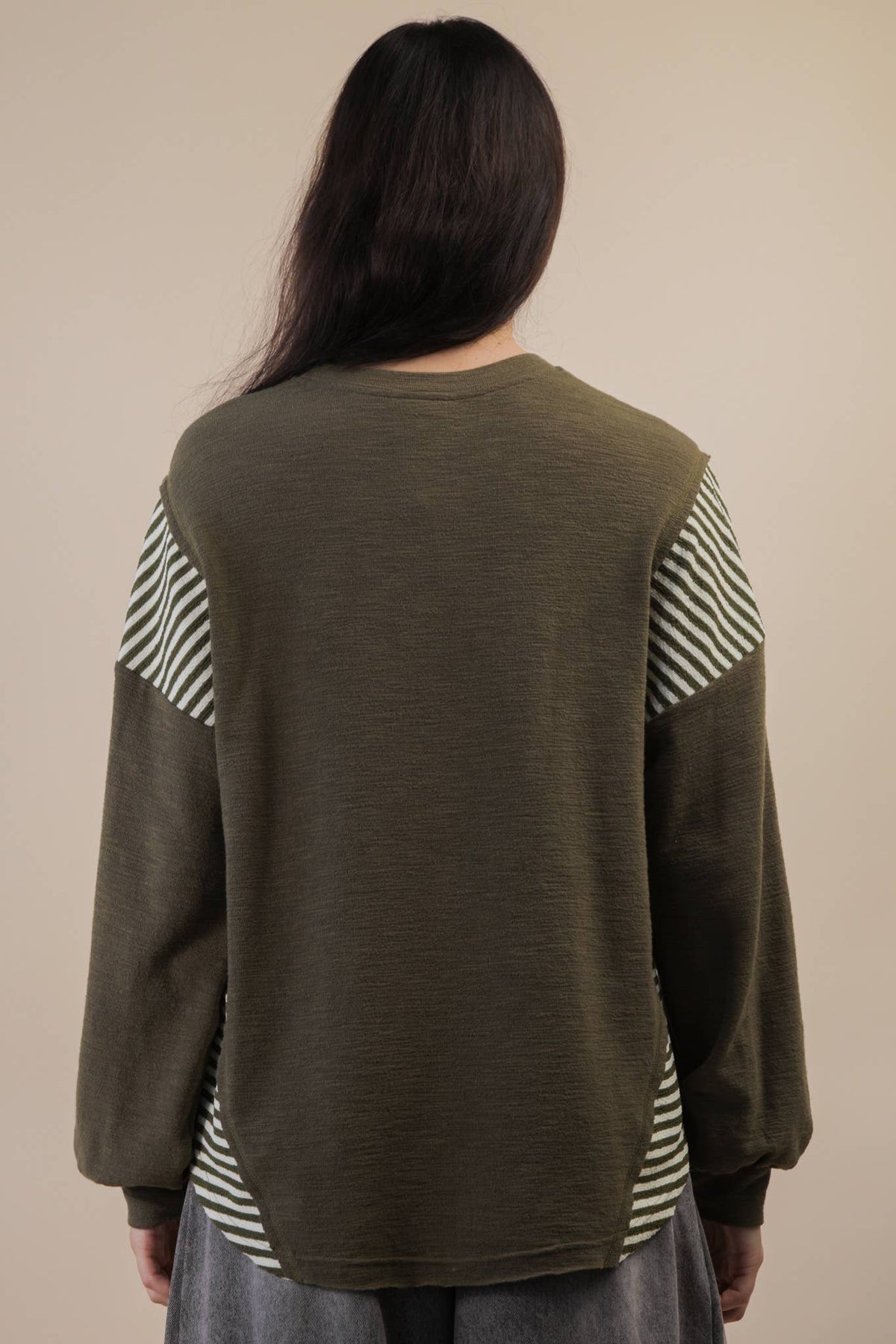 VERY J "Wild West Cowgirls" Western Graphic Knit Top — Oversized Mixed Media (Taupe or Olive) - Quarter Circle AK Boutique