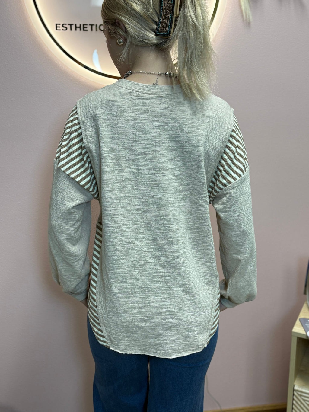 VERY J "Wild West Cowgirls" Western Graphic Knit Top — Oversized Mixed Media (Taupe or Olive) - Quarter Circle AK Boutique