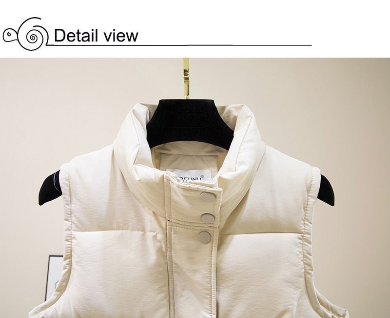 Vest Women Cotton Padded Women's Winter Sleeveless Jacket with Zipper Stand Collar Casual Coats - Quarter Circle AK Boutique