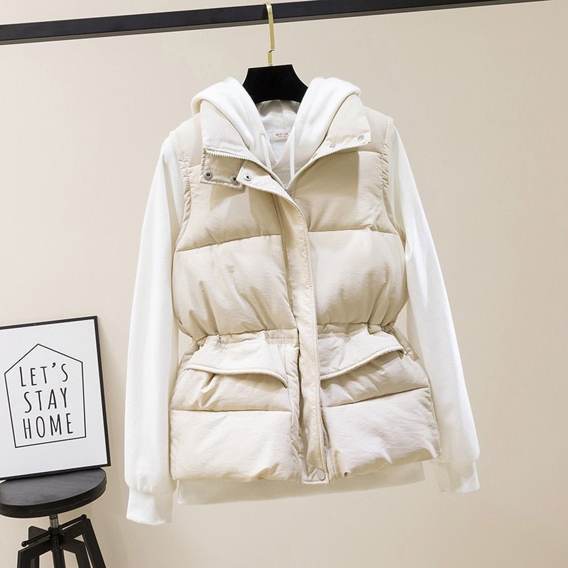 Vest Women Cotton Padded Women's Winter Sleeveless Jacket with Zipper Stand Collar Casual Coats - Quarter Circle AK Boutique