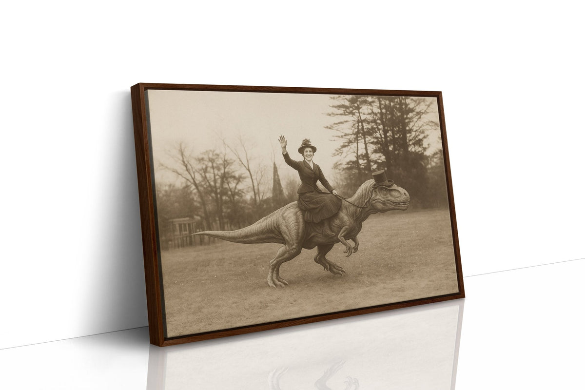 Victorian Lady Riding a Top-Hat T-Rex - Quarter Circle AK Boutique