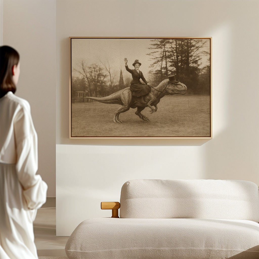 Victorian Lady Riding a Top-Hat T-Rex - Quarter Circle AK Boutique