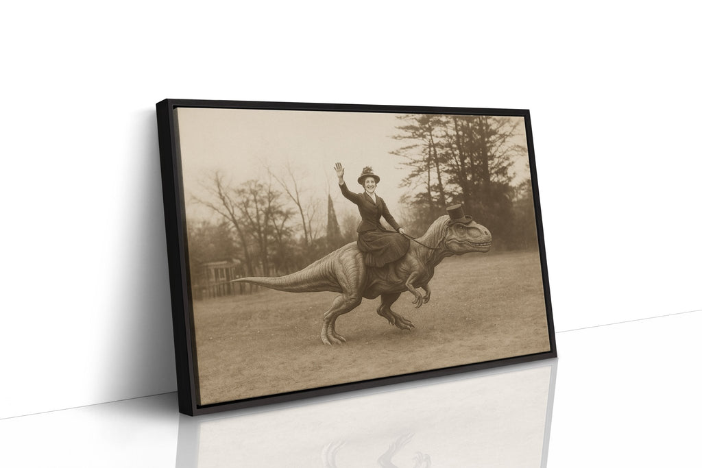 Victorian Lady Riding a Top-Hat T-Rex - Quarter Circle AK Boutique