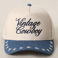 "Vintage Cowboy" Embroidered Star Brim Trucker Hat — Denim Brim with 5-Panel Cotton Construction
