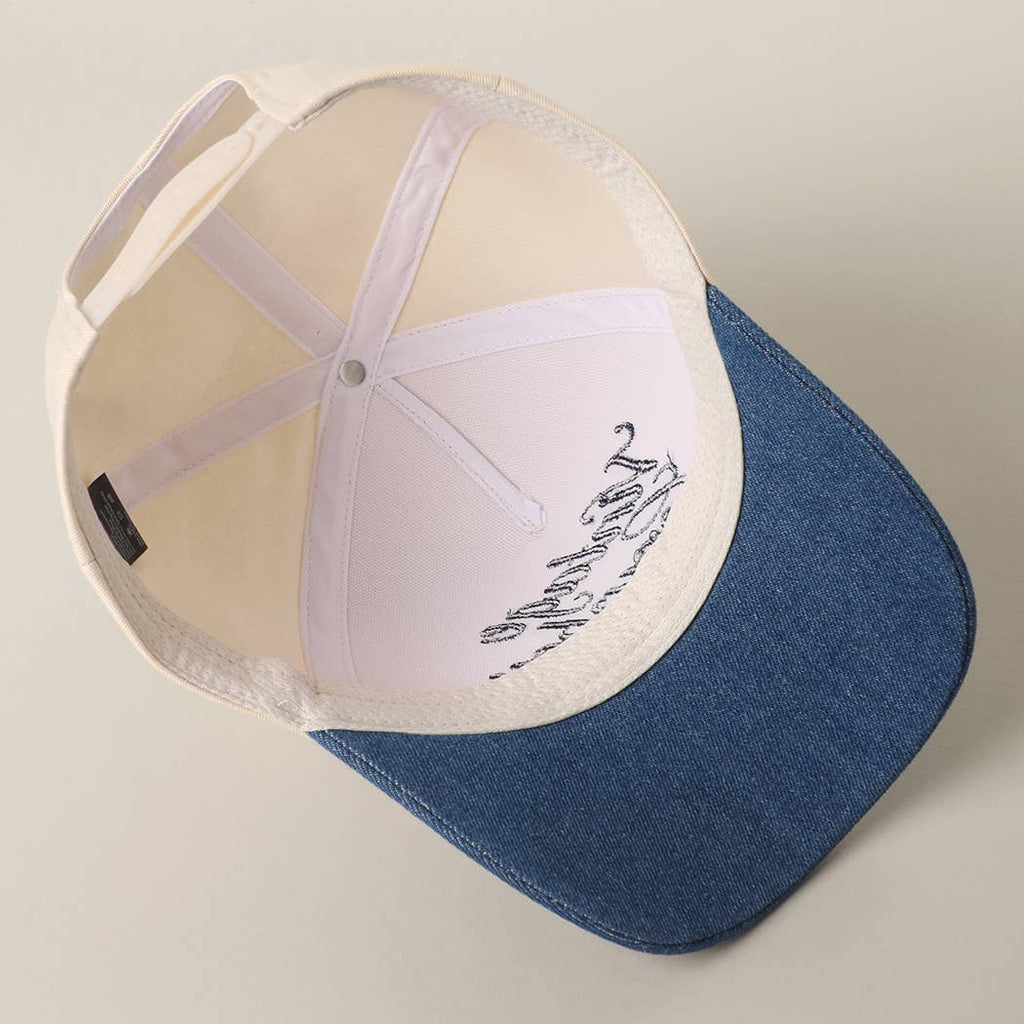 "Vintage Cowboy" Embroidered Star Brim Trucker Hat — Denim Brim with 5-Panel Cotton Construction