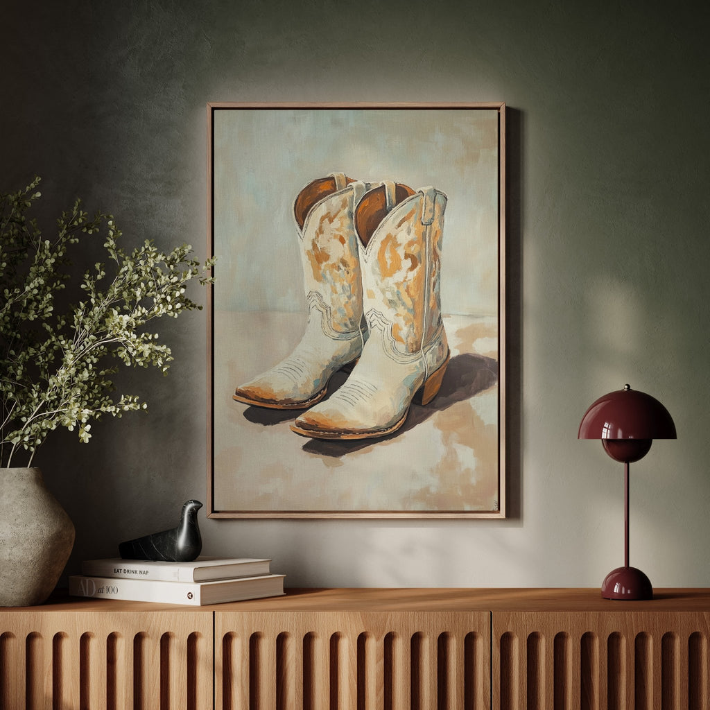 Vintage Cowgirl Boots Canvas – Western Boot Wall Art - Quarter Circle AK Boutique