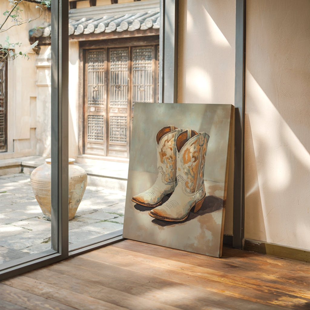 Vintage Cowgirl Boots Canvas – Western Boot Wall Art - Quarter Circle AK Boutique