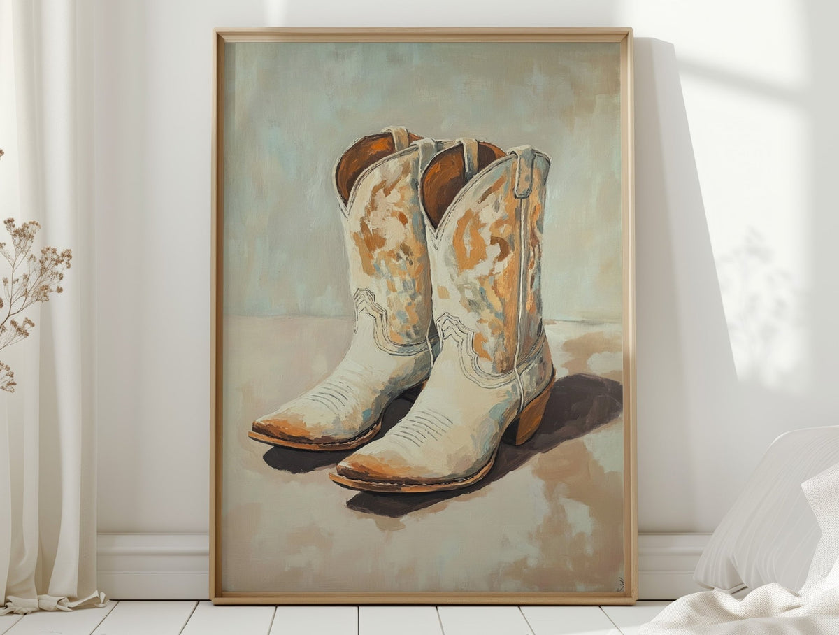 Vintage Cowgirl Boots Canvas – Western Boot Wall Art - Quarter Circle AK Boutique