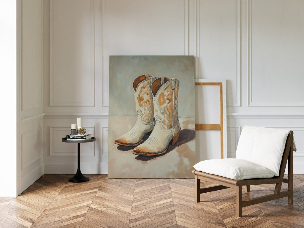 Vintage Cowgirl Boots Canvas – Western Boot Wall Art - Quarter Circle AK Boutique