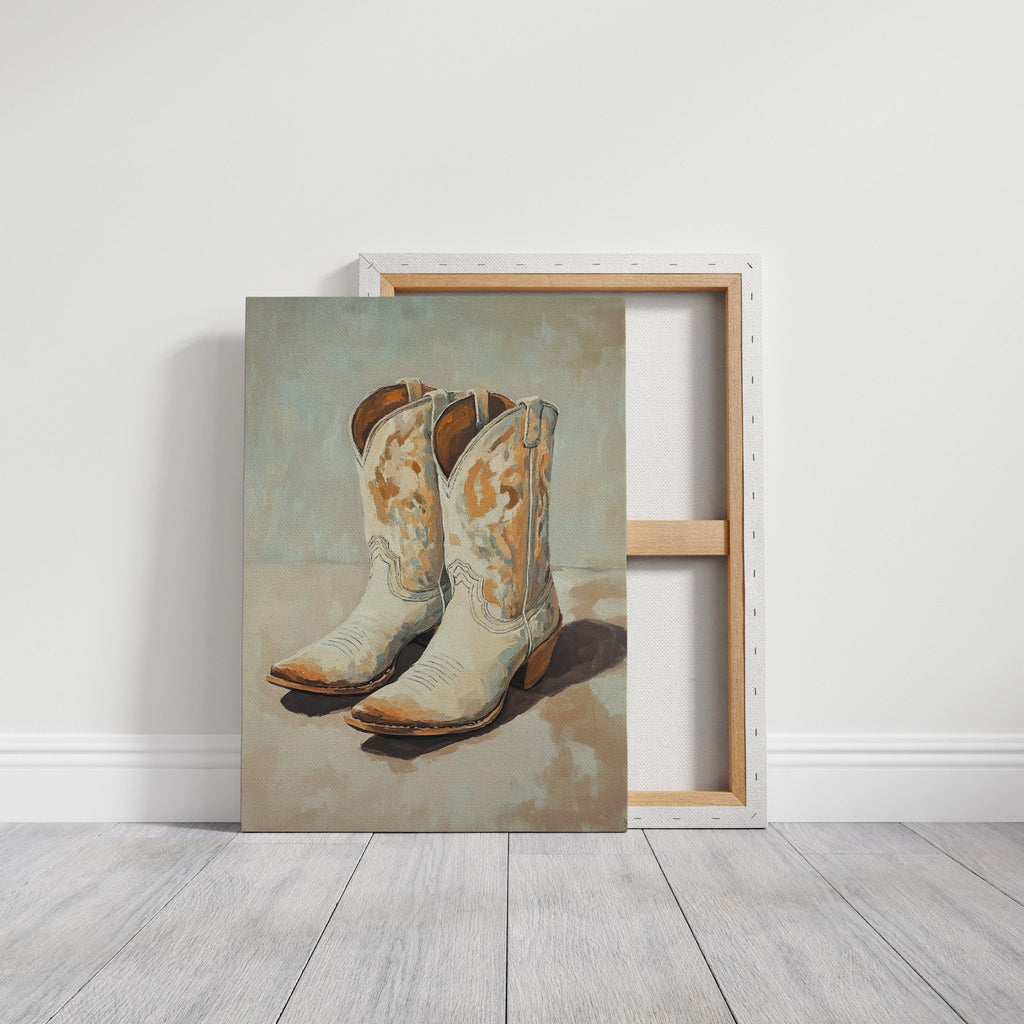 Vintage Cowgirl Boots Canvas – Western Boot Wall Art - Quarter Circle AK Boutique