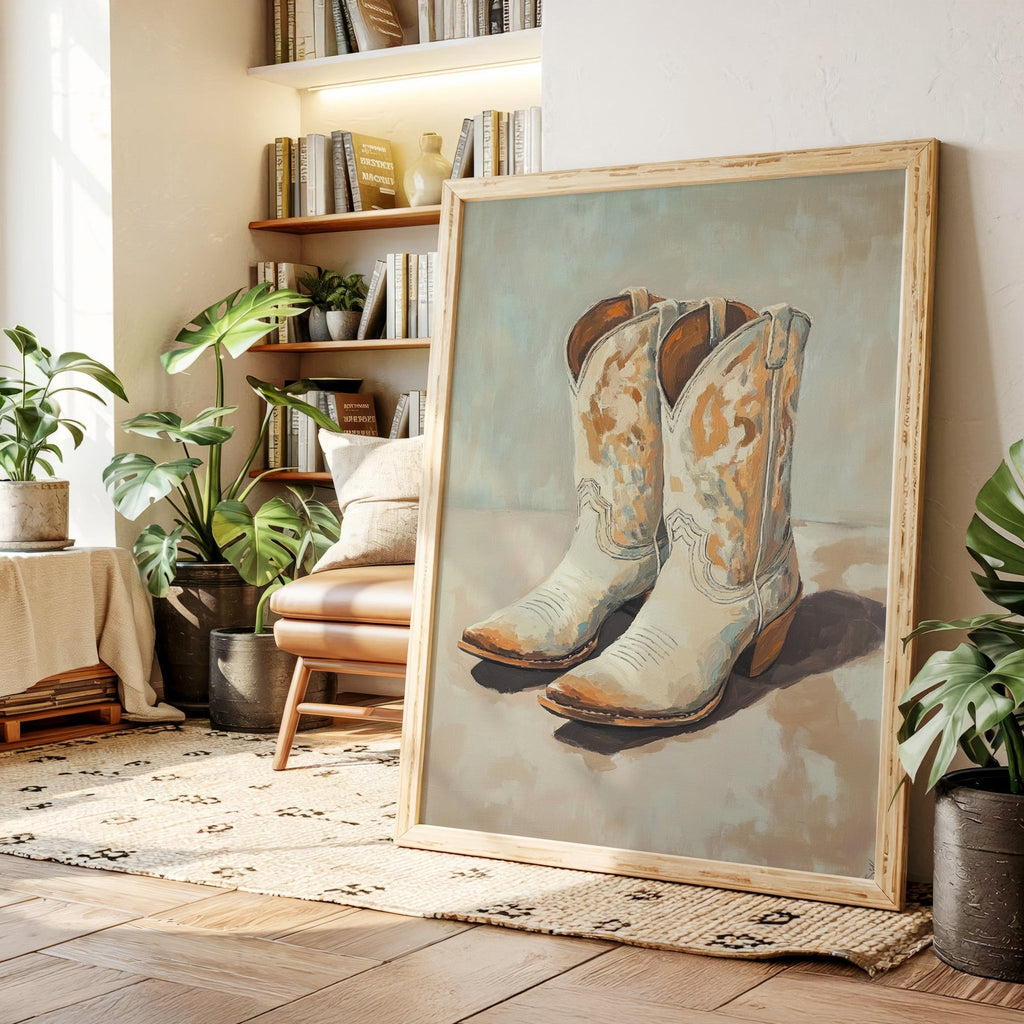 Vintage Cowgirl Boots Canvas – Western Boot Wall Art - Quarter Circle AK Boutique
