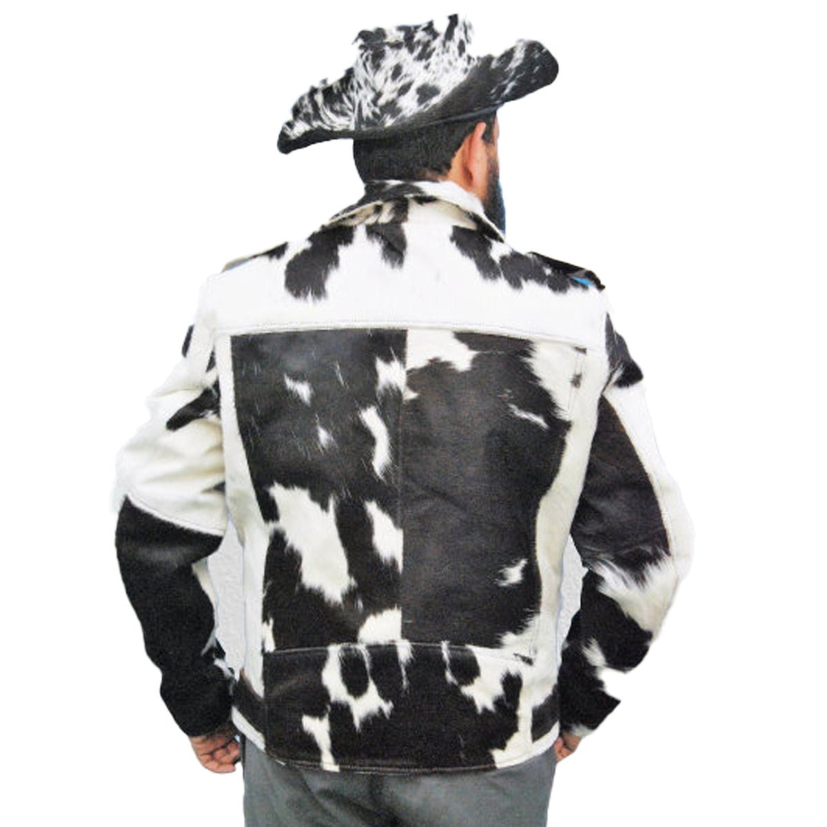 Vintage Jacket for Men, Black White Cow Hide Leather jacket. - Quarter Circle AK Boutique