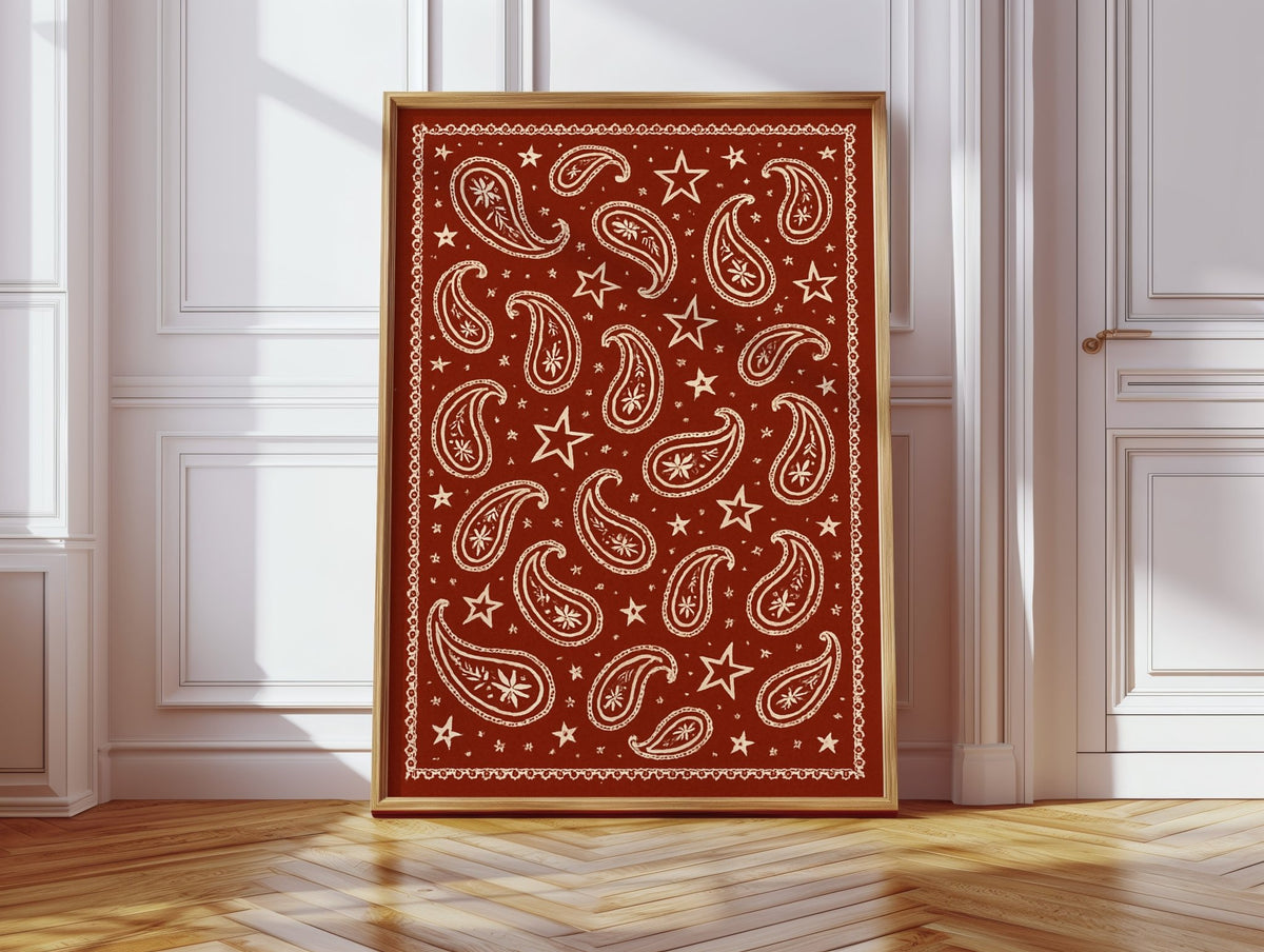 Vintage Red Bandana Star Paisley Print - Quarter Circle AK Boutique