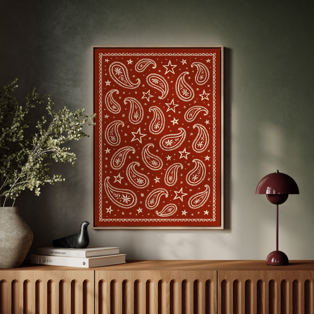 Vintage Red Bandana Star Paisley Print - Quarter Circle AK Boutique
