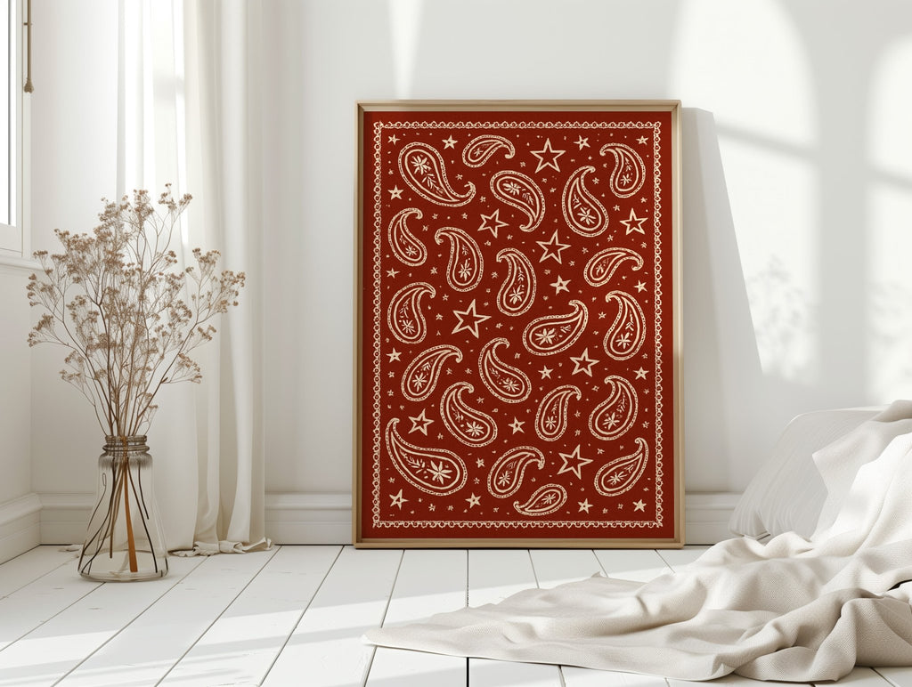 Vintage Red Bandana Star Paisley Print - Quarter Circle AK Boutique
