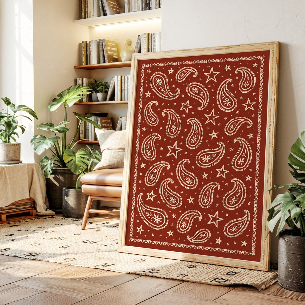 Vintage Red Bandana Star Paisley Print - Quarter Circle AK Boutique