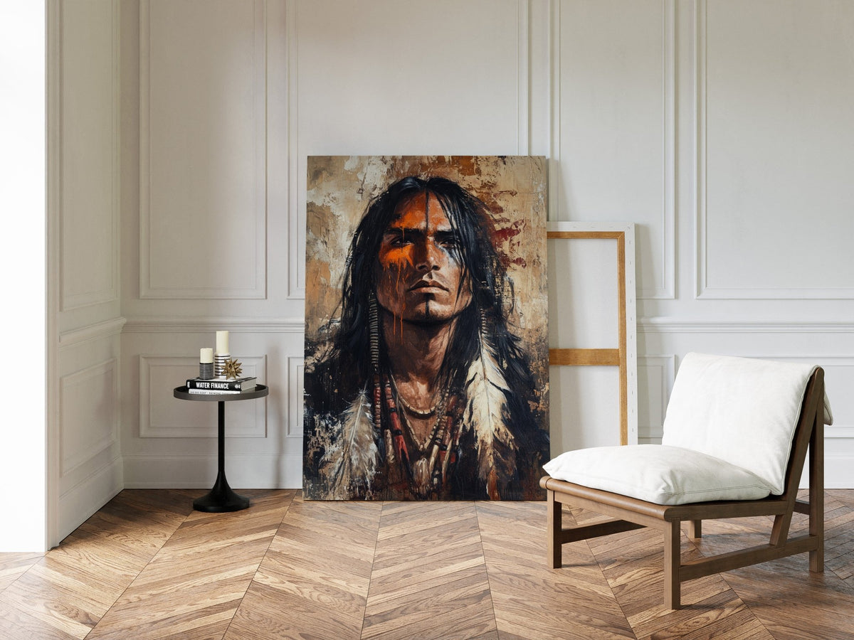 War Paint and Fire Tribal Portrait - Quarter Circle AK Boutique