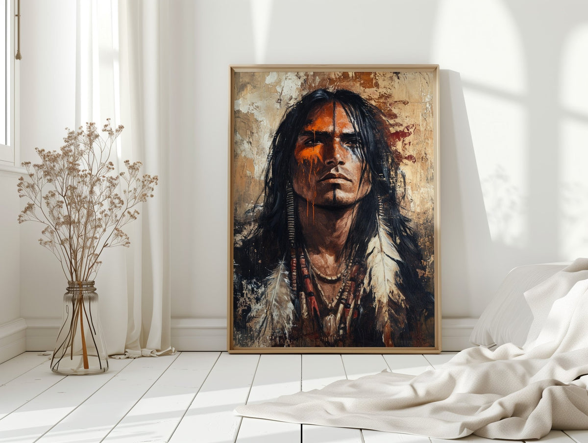 War Paint and Fire Tribal Portrait - Quarter Circle AK Boutique