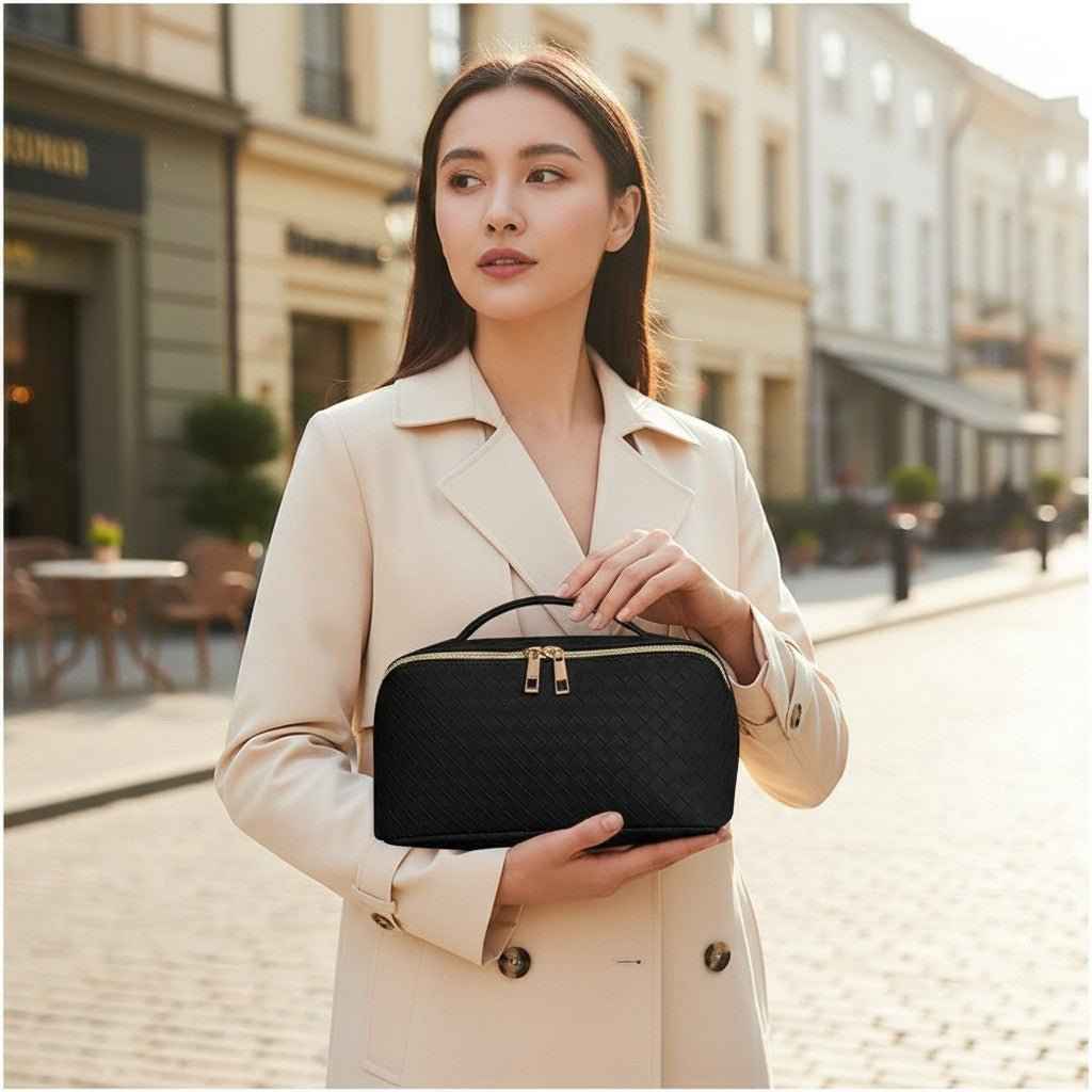 Water Resist PU Leather Makeup Bag Large Capacity Travel Toiletry Pouch