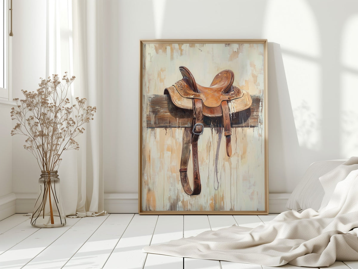 Weathered Rest: Western Saddle Still Life - Quarter Circle AK Boutique