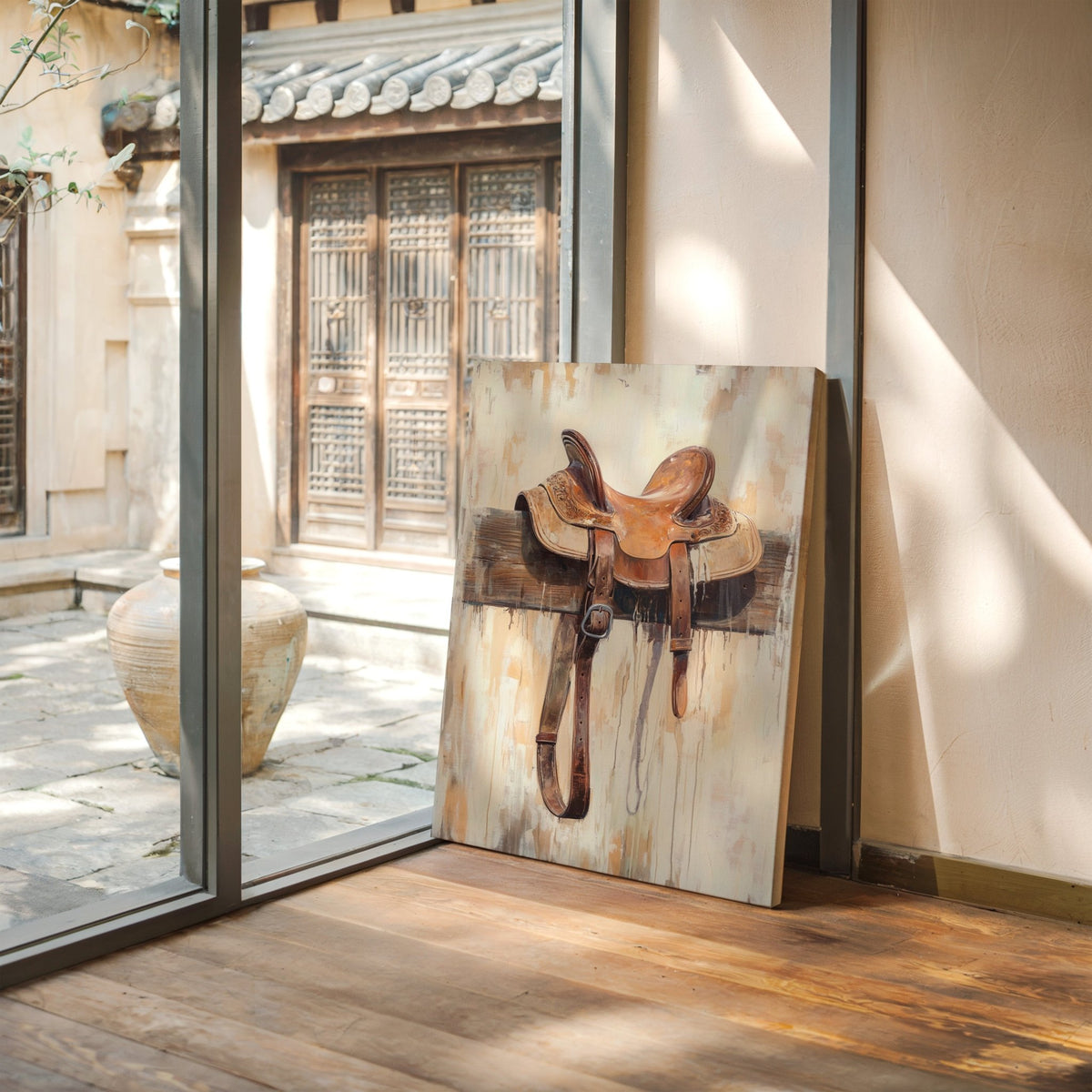 Weathered Rest: Western Saddle Still Life - Quarter Circle AK Boutique