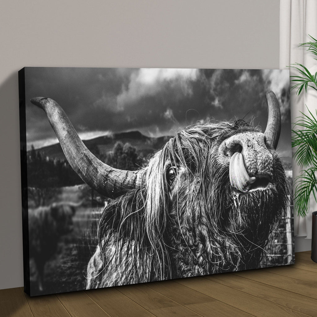 West Highland Cow Monochrome Canvas Wall Art - Quarter Circle AK Boutique
