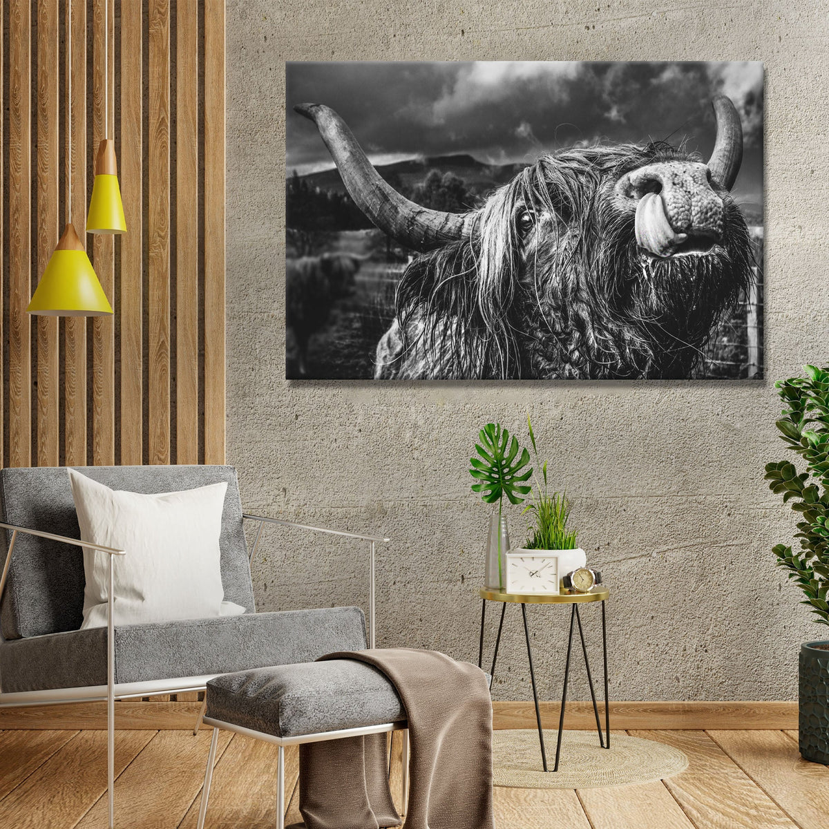 West Highland Cow Monochrome Canvas Wall Art - Quarter Circle AK Boutique