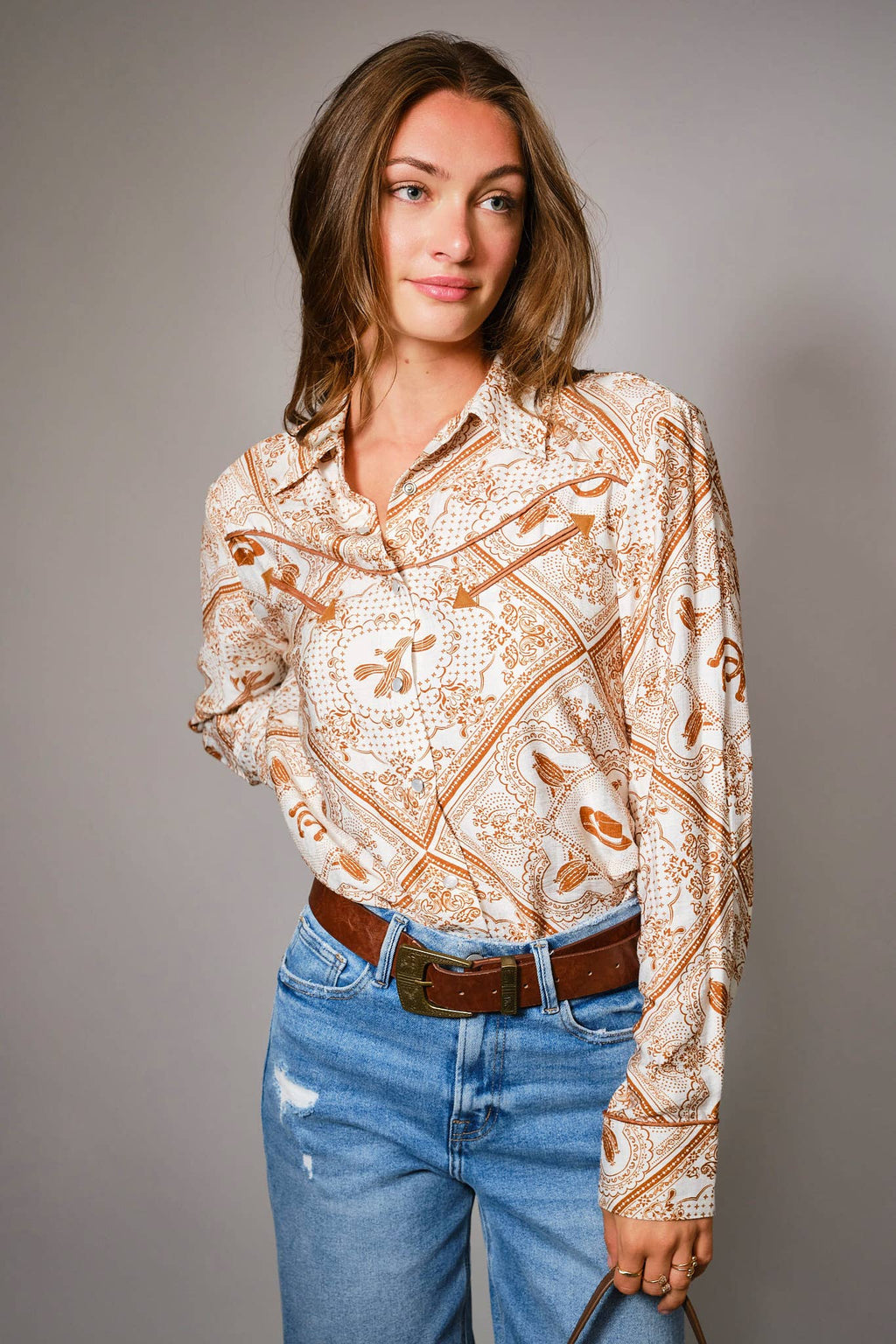 Blue B "Rust Bandana" Vintage Western Snap-Front Shirt — Buttery-Soft 100% Rayon Cowgirl Outlaw